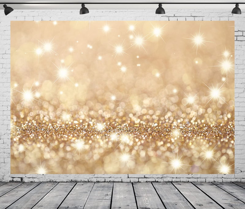 BELECO 7x5ft Bokeh Backdrop Fabric Golden Glitter Backdrop Holiday Twinkle Lights Gold Sparkle Spot Glitter Background Birthday Party Wedding Photoshoot Kids Baby Shower Photo Props - Image 2